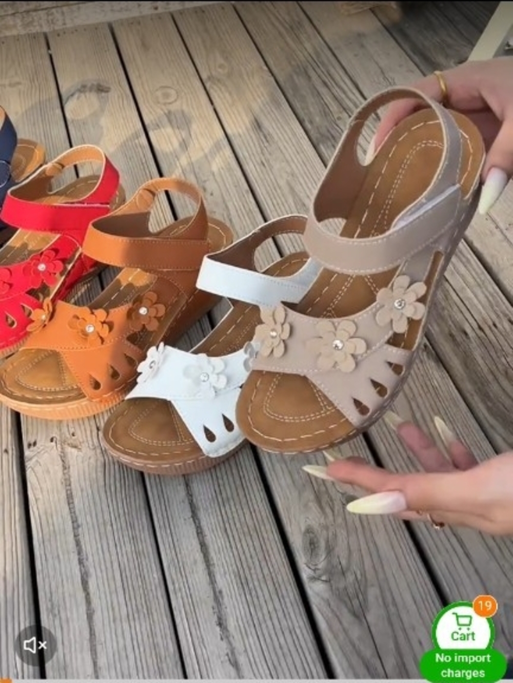 Beige Floral Wedge Sandals for Women Sz 9 - Picture 2 of 2